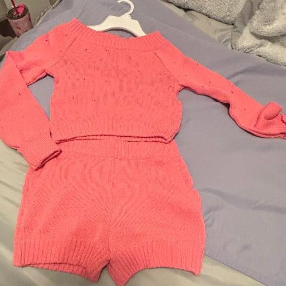 Latyana Design Sweater Set 2 Piece Pink Cropped Sweater & Shorts NWOT S